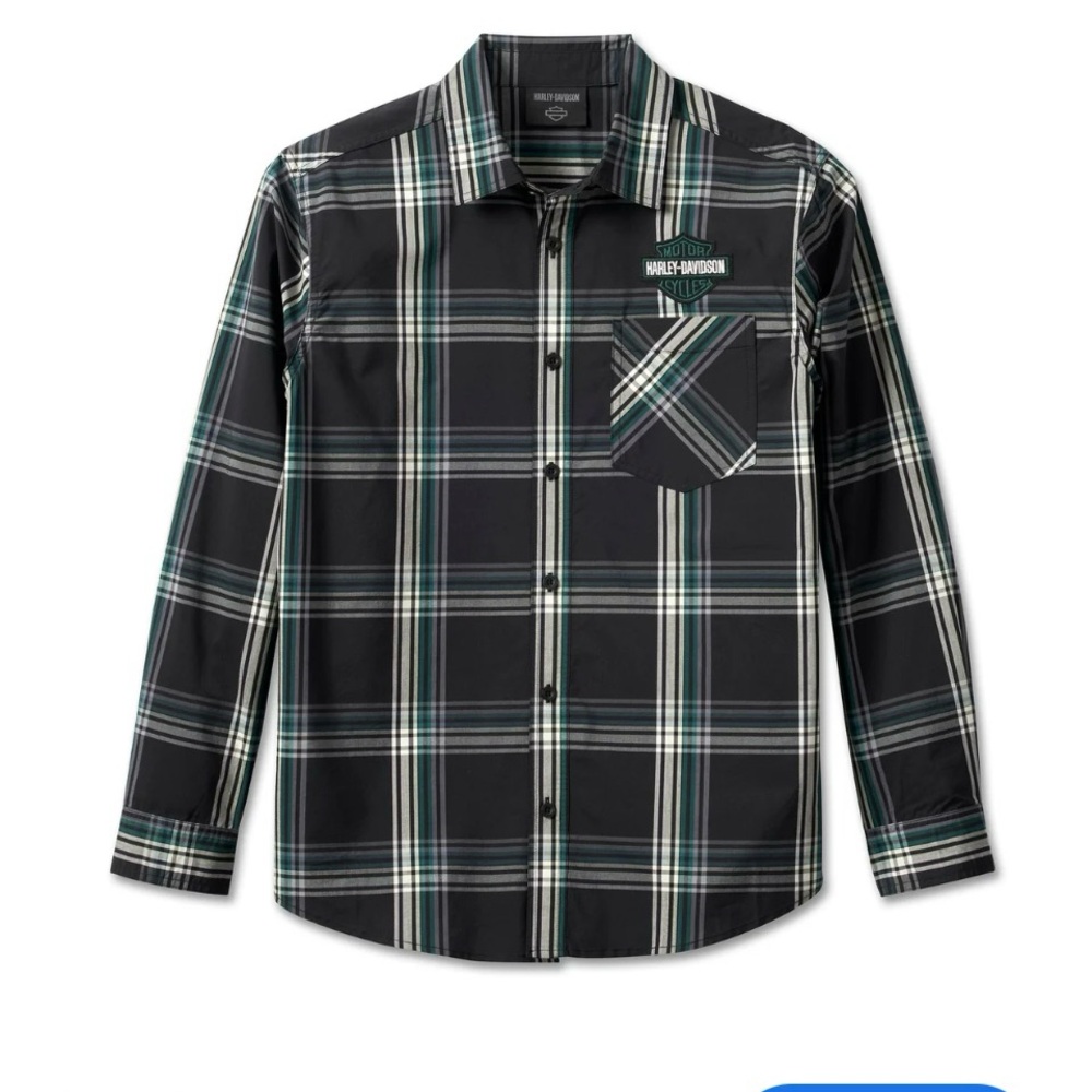 Harley-Davidson Men's Plaid Button-Down Shirt - Black and White